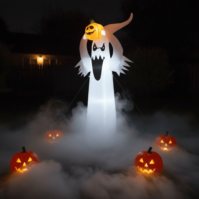 6FT Halloween Inflatable Ghost Holding Pumpkin with LED Lights - Monsta Online
