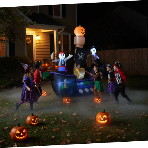 7FT Halloween Inflatable Pirate Ship with Skeletons and LED Lights - Monsta Online
