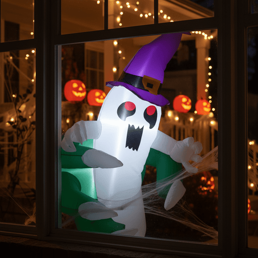 3.9ft Inflatable Halloween Window Sticker Ghost with LED Lights - Monsta Online