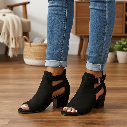 Women's Peep - Toe Block Heel Booties – Chic Modern Summer Style - Monsta Online