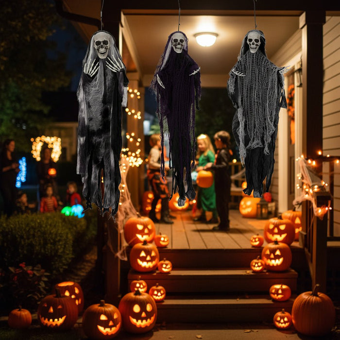 3 - Pack Hanging Skeleton Ghosts Grim Reapers – Halloween Outdoor Decorations - Monsta Online