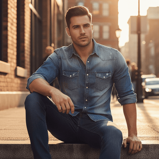 Holdine Denim Shirt – Men's Vintage Wash Long Sleeve Denim Shirt - Monsta Online