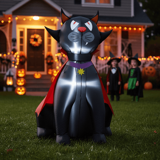 4.7ft Inflatable Halloween Vampire Cat with Red Cloak and LED Lights - Monsta Online