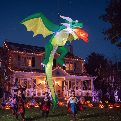 5FT Halloween Inflatable Hanging Fire - Breathing Dragon with LED Lights - Monsta Online