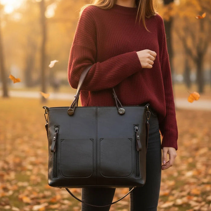 Women's Luxurious Leather Handbag – Timeless Elegant Design with Secure Zip & Adjustable Strap for Every Occasion - Monsta Online