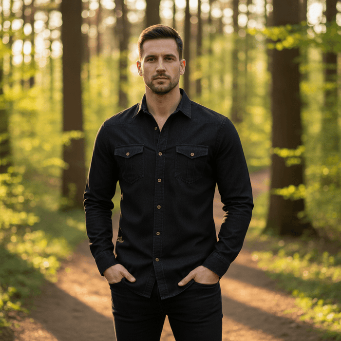 Aiden Denim Shirt – Men's Slim Fit Long Sleeve Button - Down Shirt - Monsta Online