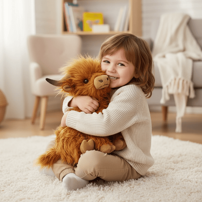 Fluffy Highland Cow Plush Toy – Soft Cuddly Stuffed Animal for Kids & Adults - Monsta Online