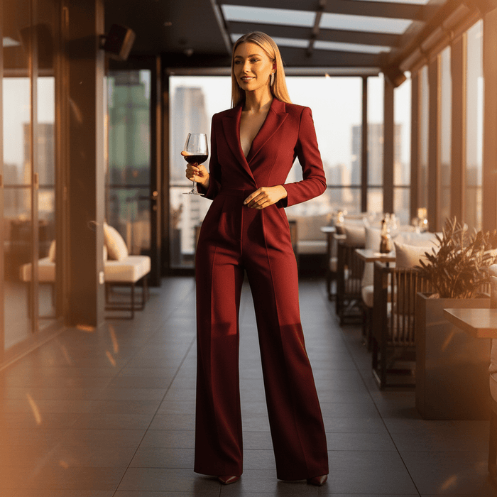 Lalyn Wrap Jumpsuit – Women's Elegant Wide - Leg Long Sleeve Jumpsuit - Monsta Online