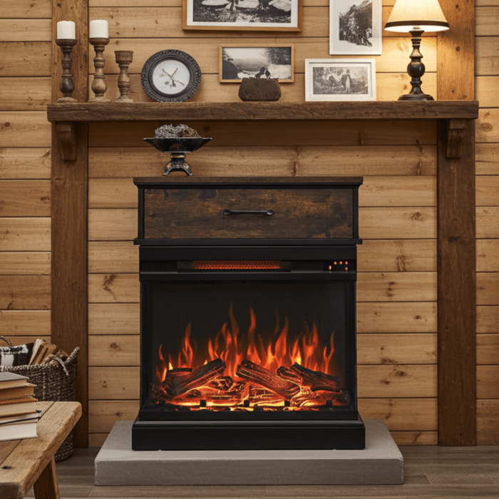 25 Inch Electric Fireplace Side Table with 3 - Sided Glass and Storage - Monsta Online