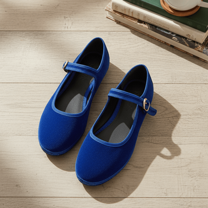 Emma Mary Jane Ballet Flats – Women's Round Toe Buckle Strap Suede Flat Shoes - Monsta Online