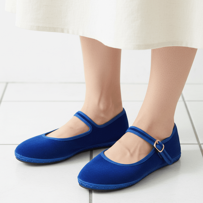 Emma Mary Jane Ballet Flats – Women's Round Toe Buckle Strap Suede Flat Shoes - Monsta Online