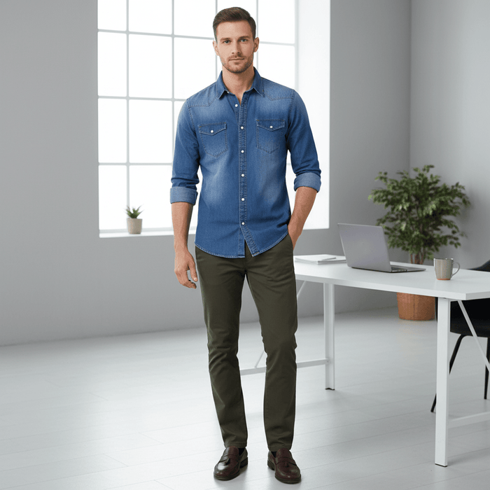 Aiden Denim Shirt – Men's Slim Fit Long Sleeve Button - Down Shirt - Monsta Online