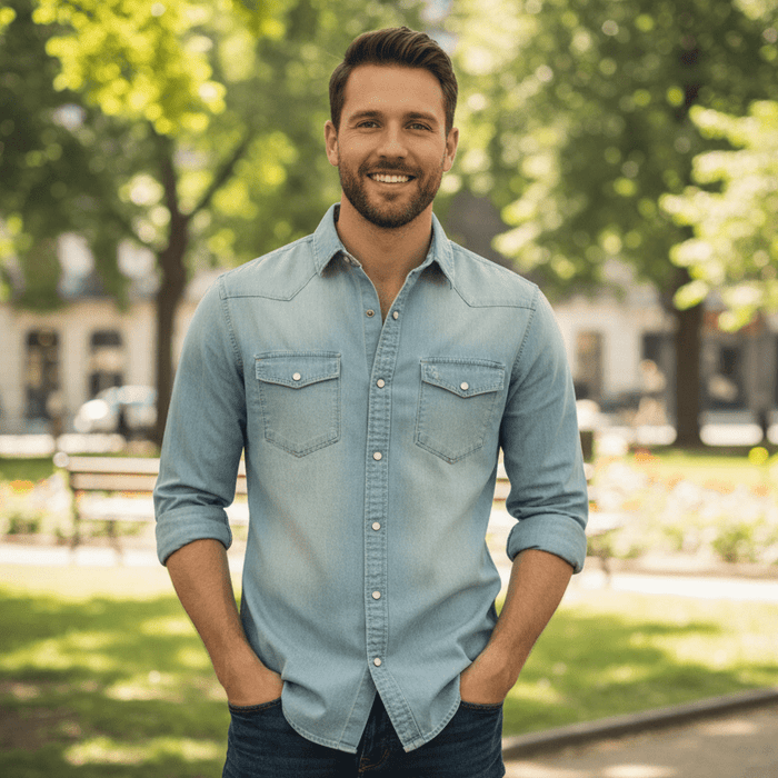 Aiden Denim Shirt – Men's Slim Fit Long Sleeve Button - Down Shirt - Monsta Online