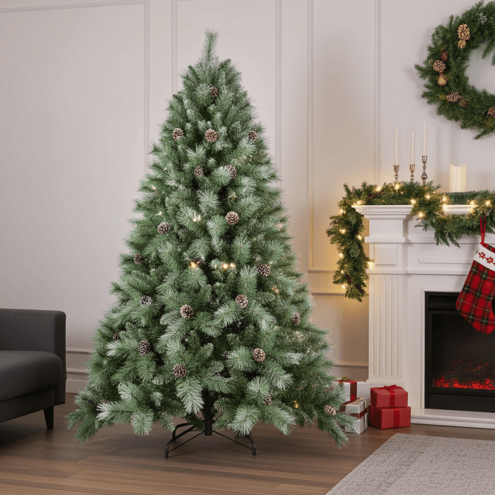 7.5FT Unlit Artificial Christmas Tree — 1588 PVC Tips, Hinged, Foldable Metal Base - Monsta Online