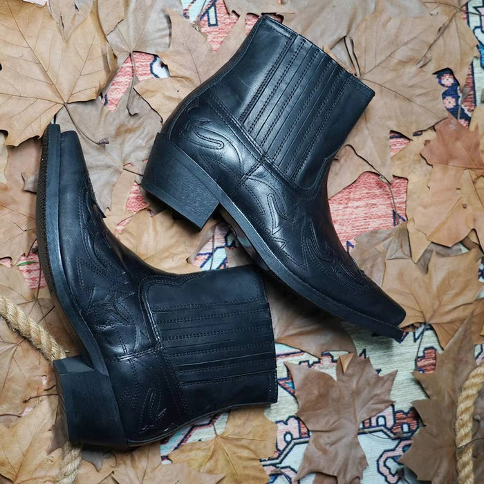 Women's Leather Western Ankle Boots – Pointed Toe, Embroidered Cowboy Style for Casual & Evening Wear - Monsta Online