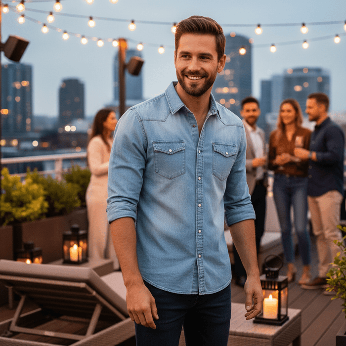 Aiden Denim Shirt – Men's Slim Fit Long Sleeve Button - Down Shirt - Monsta Online