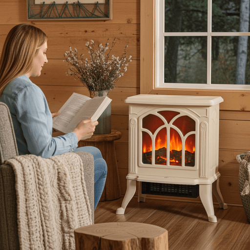 17 Inch Freestanding Electric Fireplace Heater with Realistic Flame Beige - Monsta Online