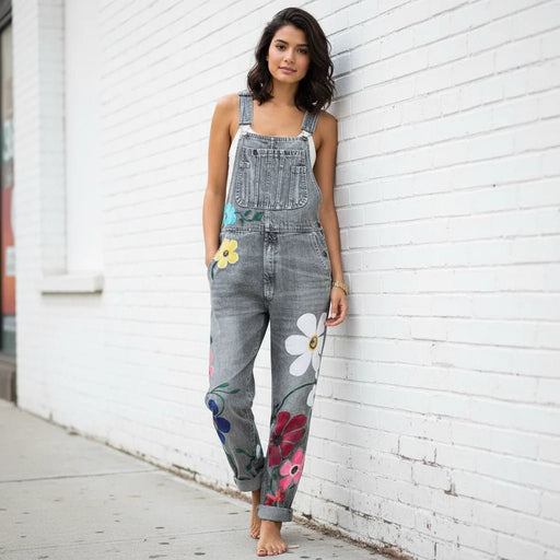 Sarah Floral Denim Jumpsuit – Women's Floral - Print Denim Jumpsuit - Monsta Online