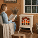 17 Inch Freestanding Electric Fireplace Heater with Realistic Flame Beige - Monsta Online