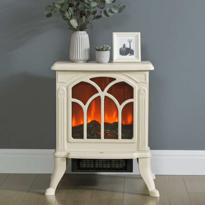 17 Inch Freestanding Electric Fireplace Heater with Realistic Flame Beige - Monsta Online