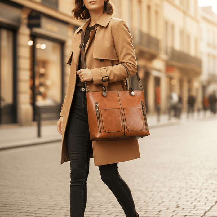 Women's Luxurious Leather Handbag – Timeless Elegant Design with Secure Zip & Adjustable Strap for Every Occasion - Monsta Online