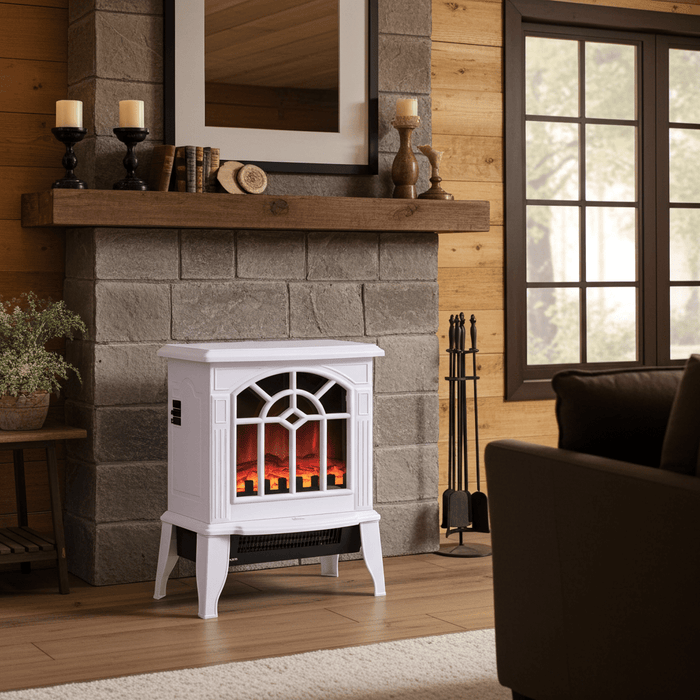 1500W Electric Fireplace Stove with Log Flame Effect White - Monsta Online