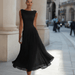 Vivienne Draped Pleated Midi Dress – Women's Sleeveless Fitted Wedding Guest Dress - Monsta Online