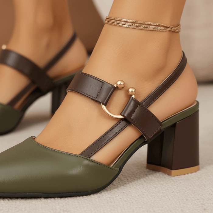 Women's Pointed Toe Sandals – Elegant Medium Thick Heel with Adjustable Strap - Monsta Online