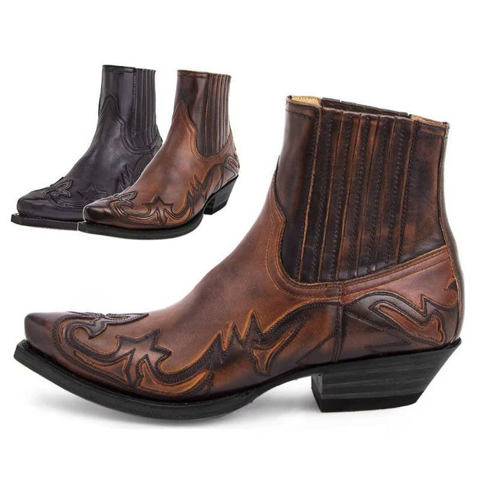 Women's Leather Western Ankle Boots – Pointed Toe, Embroidered Cowboy Style for Casual & Evening Wear - Monsta Online