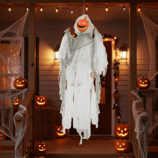 4ft Sound - Activated Hanging Animated Pumpkin Ghost – Red Glowing Eyes, Creepy Howling Sounds - Monsta Online
