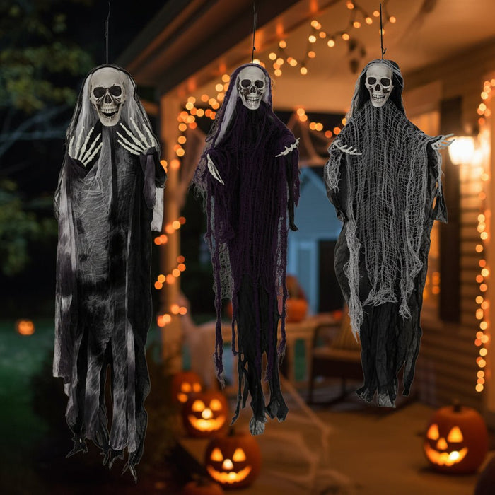 3 - Pack Hanging Skeleton Ghosts Grim Reapers – Halloween Outdoor Decorations - Monsta Online