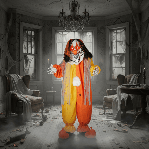 8.2ft Sound - Activated Giant Animatronic Clown – Red Glowing Eyes, Shaking Head and Creepy Phrases - Monsta Online