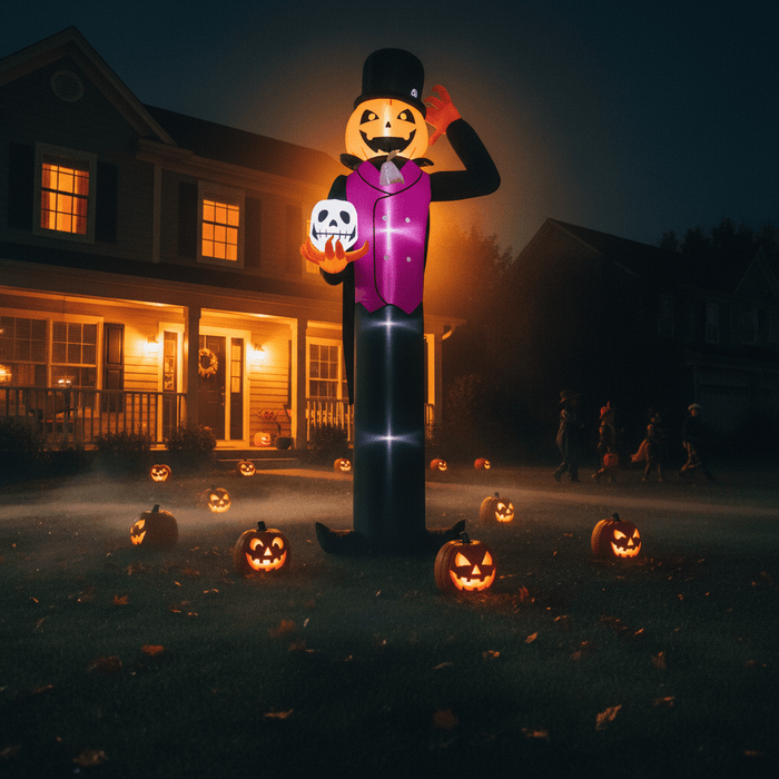 12FT Halloween Inflatable Pumpkin Man Holding Skull with LED Lights - Monsta Online