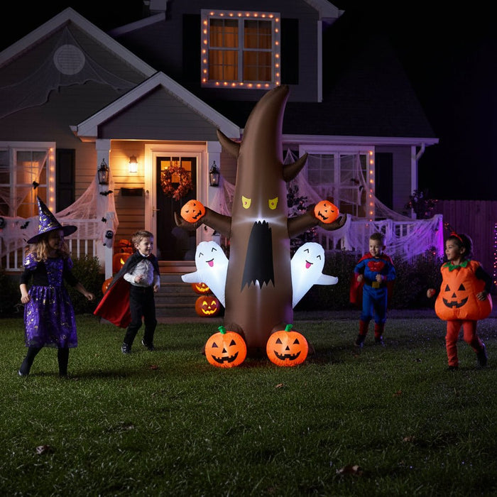 5ft Inflatable Halloween Ghost Tree with Pumpkins and LED Lights - Monsta Online