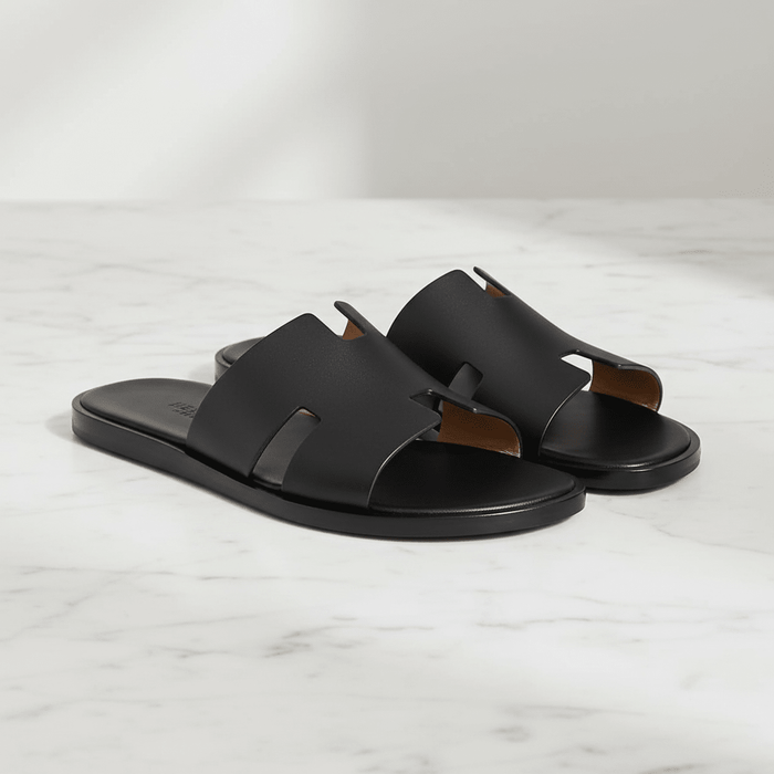 William Leather Slide Sandals – Men's Classic Cushioned Open - Toe Leather Slides - Monsta Online
