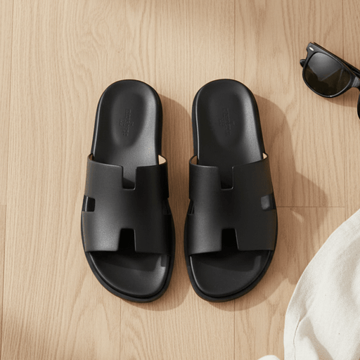 William Leather Slide Sandals – Men's Classic Cushioned Open - Toe Leather Slides - Monsta Online