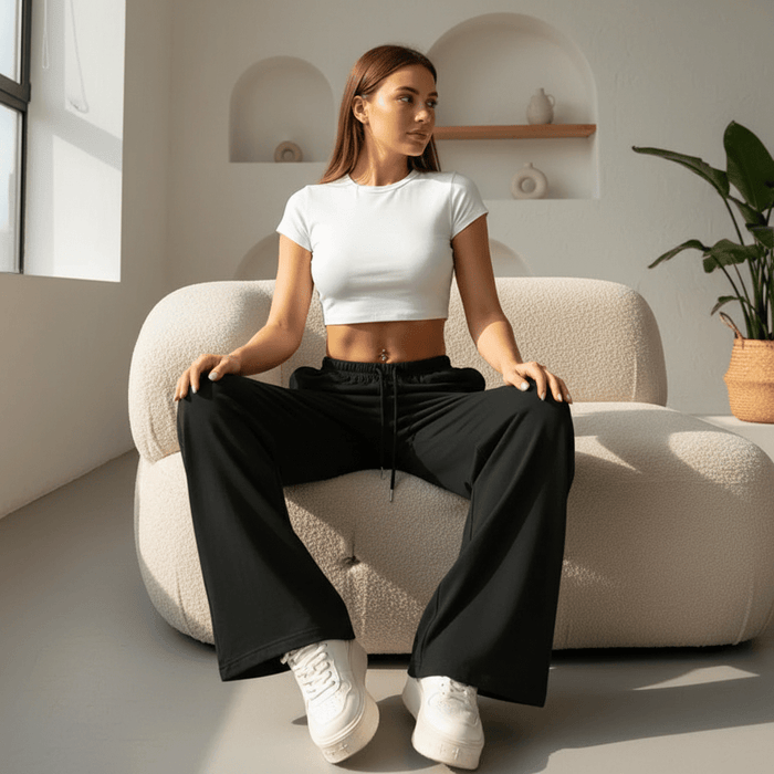 Viola Joggers – Women's Relaxed Wide - Leg Cotton Blend Joggers - Monsta Online