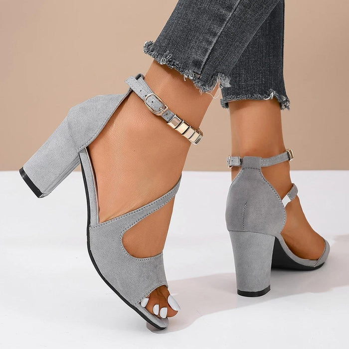 Women's Chic Ankle Strap Block Heel Sandals – Cushioned Footbed, Adjustable Strap for All - Day Comfort - Monsta Online