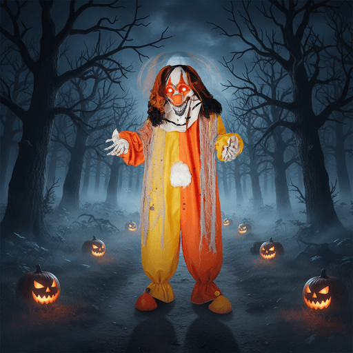 8.2ft Sound - Activated Giant Animatronic Clown – Red Glowing Eyes, Shaking Head and Creepy Phrases - Monsta Online