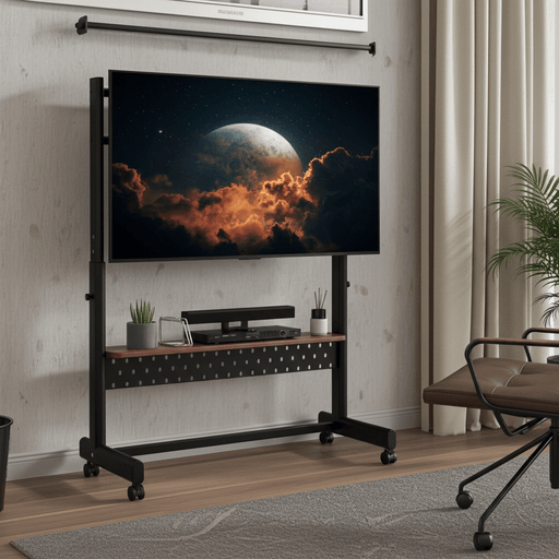 Heavy Duty Rolling TV Stand 55–100 Inch with Adjustable Height and Media Shelf - Monsta Online