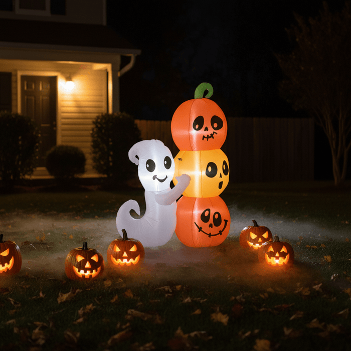 5 FT Halloween Inflatable Ghost and Pumpkin with LED Lights - Monsta Online
