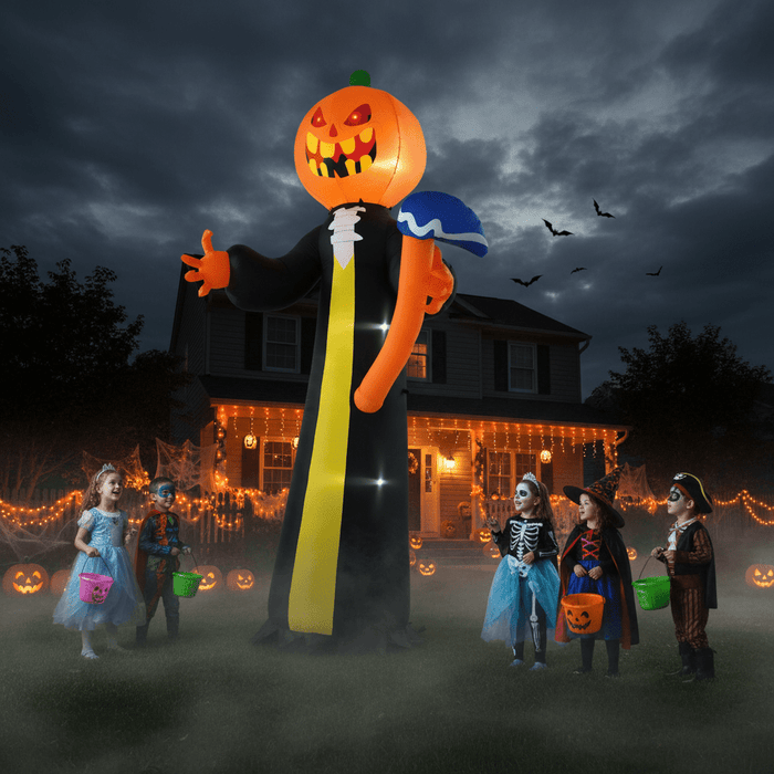 10ft Inflatable Halloween Pumpkin Head Ghost with Hammer and LED Lights - Monsta Online