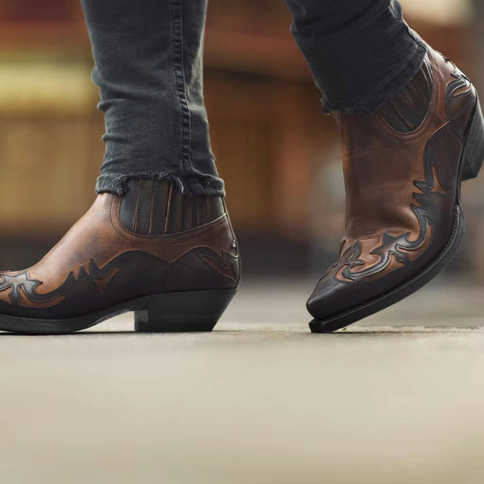 Women's Leather Western Ankle Boots – Pointed Toe, Embroidered Cowboy Style for Casual & Evening Wear - Monsta Online