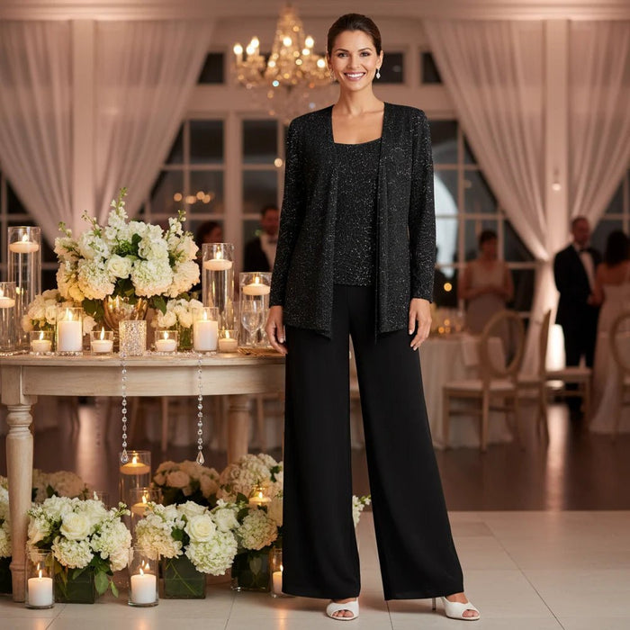 Miriam Sequin Lace Trouser Suit – Women's 3 - Piece Wide Leg Wedding Guest Suit - Monsta Online