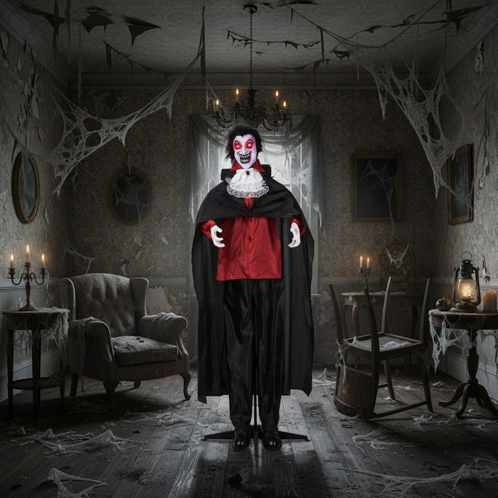 5.7ft Sound - Activated Animatronic Halloween Vampire Prop - Light - Up Eyes and Swaying Body - Monsta Online