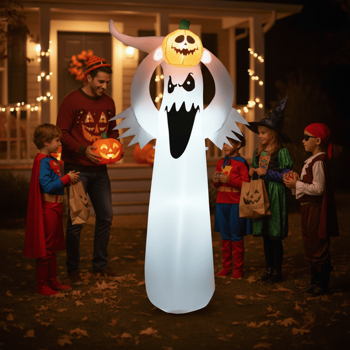 6FT Halloween Inflatable Ghost Holding Pumpkin with LED Lights - Monsta Online