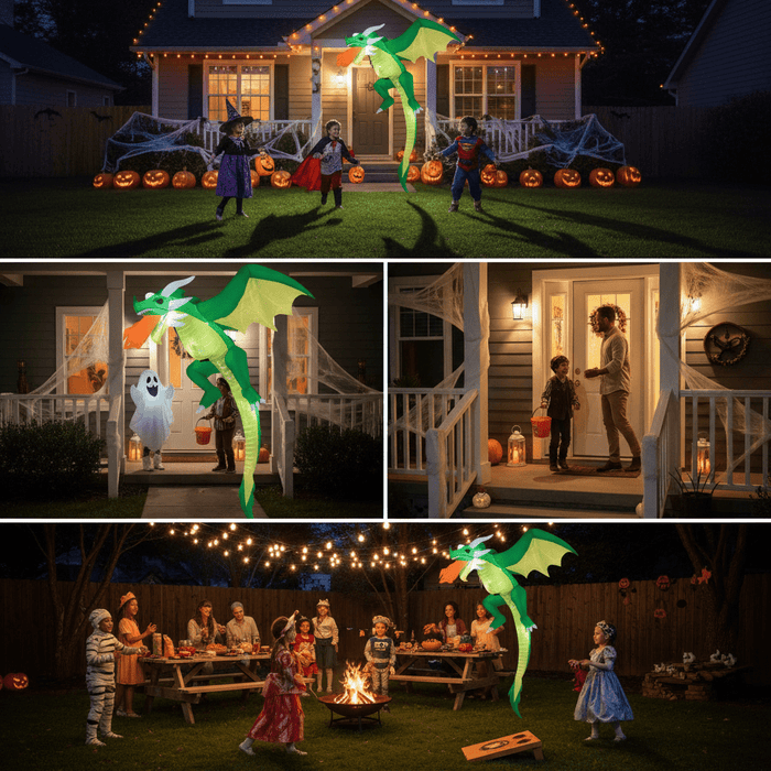 5FT Halloween Inflatable Hanging Fire - Breathing Dragon with LED Lights - Monsta Online