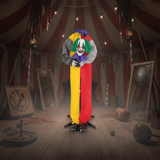 4.5ft Sound - Activated Animated Halloween Clown - Red LED Eyes, Posable Head and Creepy Phrases - Monsta Online