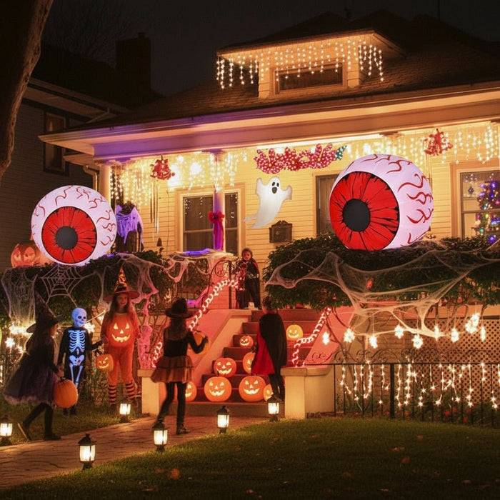 2 Pack 3ft Inflatable Halloween Eyeballs with LED Lights and Air Blower - Monsta Online