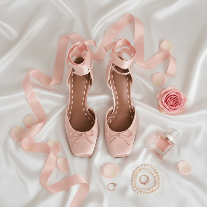 Aubrielle Ballet Pump Heels – Luxury Bridal Satin Stiletto with Ribbon Ankle Tie & Cushioned Insole - Monsta Online